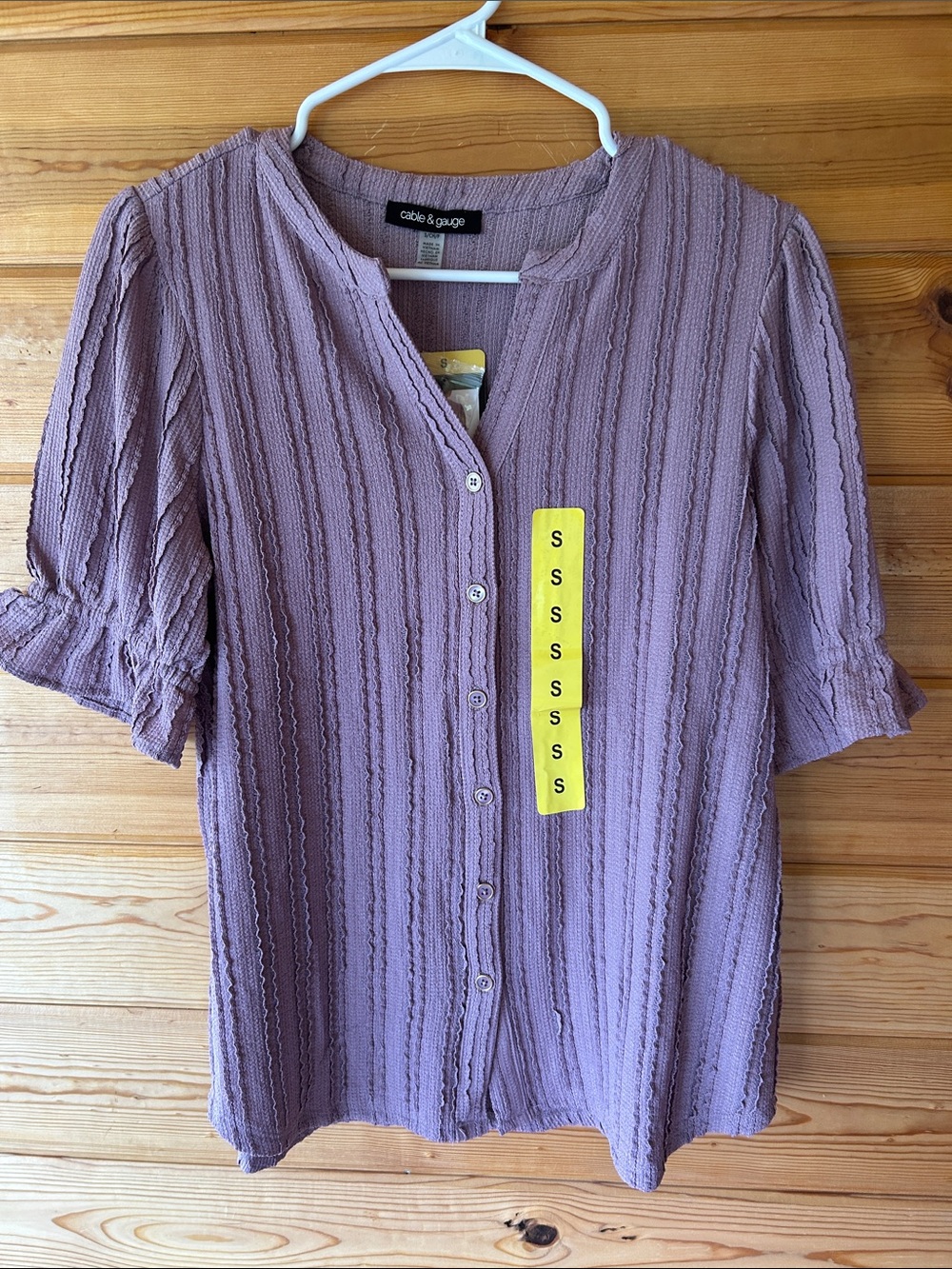 Cable & Gauge Dusty Lavender Textured Button-Front Blouse